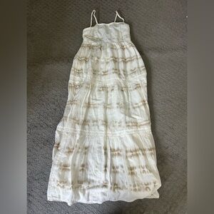 aerie White and Tan Tie-Dye Maxi Dress